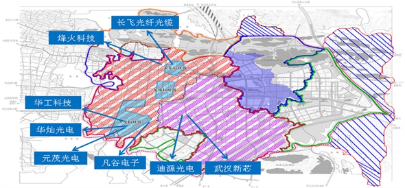 东湖示范区俯视图及产业分布示意图